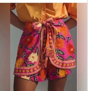 FARM Rio Pink Floral Tie-Waist Skort with Orange Accents XL